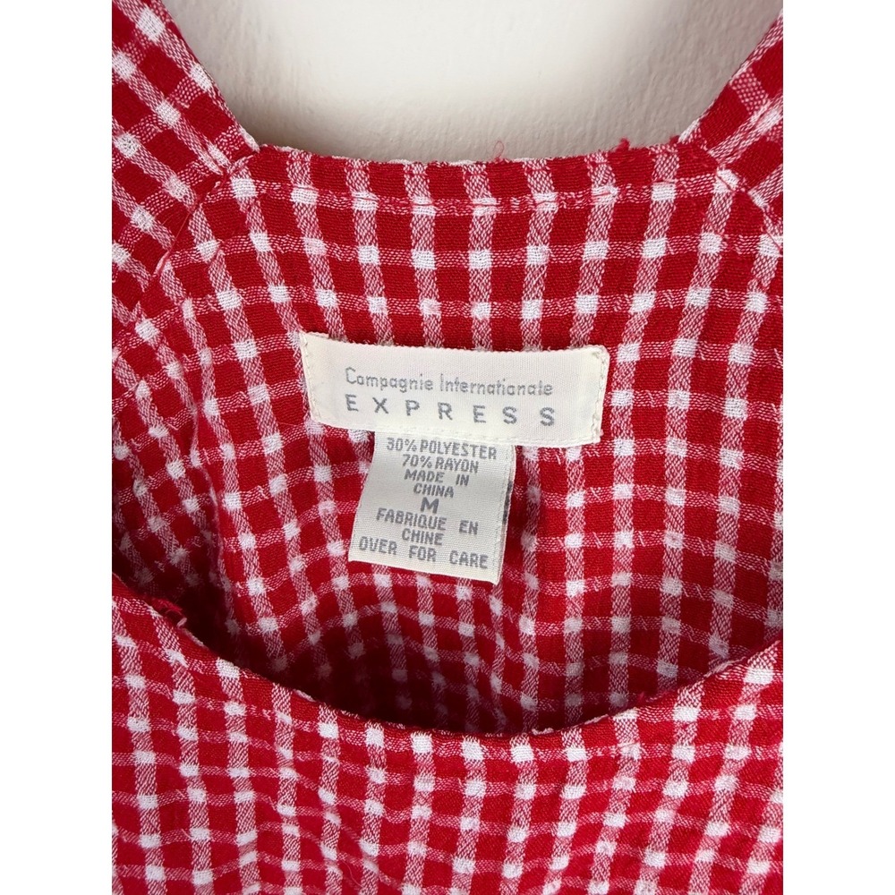 Express Vintage Gingham Romper M Red White Checkered 90s Cottagecore Picnic - Picture 5 of 7